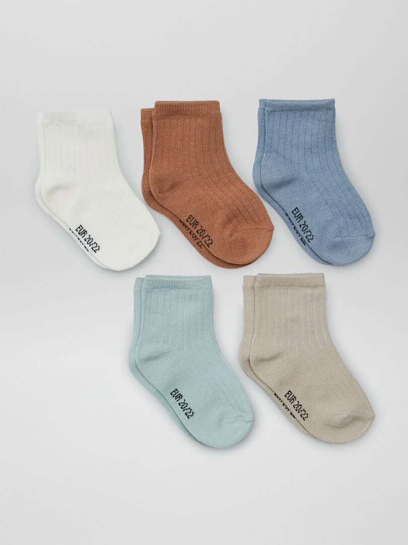 Lot de 5 paires de chaussettes Bleu/marron/vert/blanc