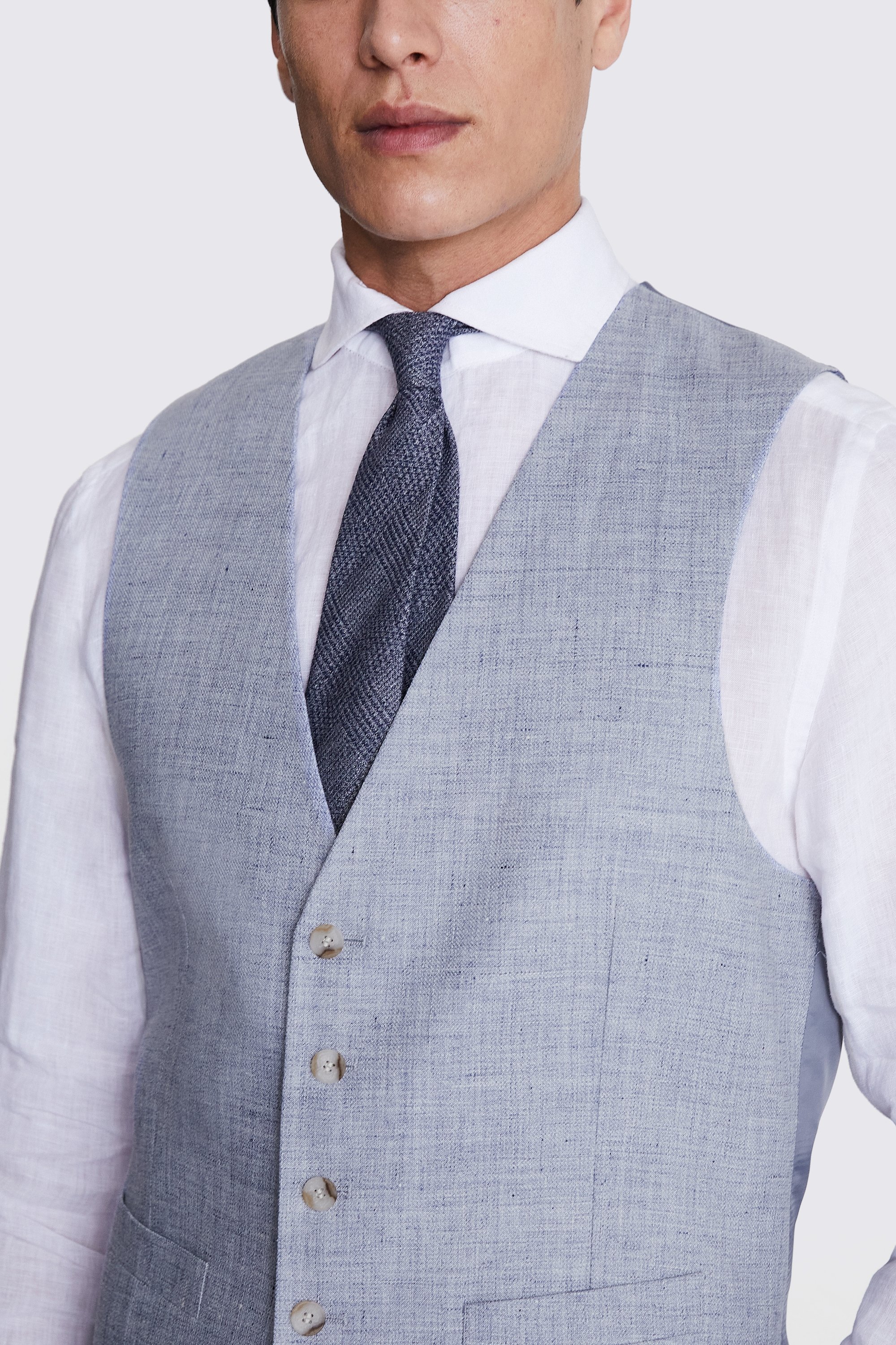 Regular Fit Light Blue Linen Waistcoat   Buy Online at Moss