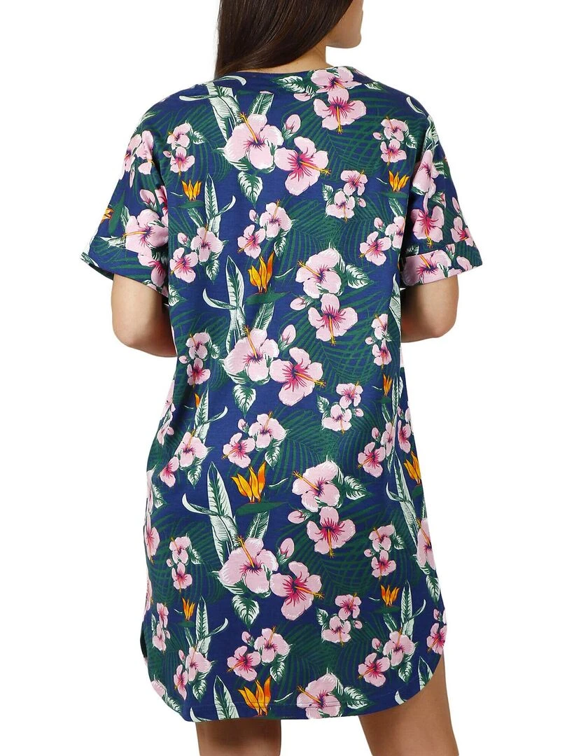 Robe de plage manches courtes Hawaii Bleu marine