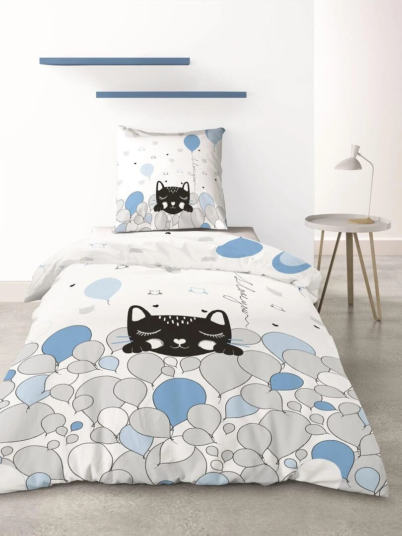 Housse de couette + 1 taie 140 x 200 cm Pussy cat   Bleu