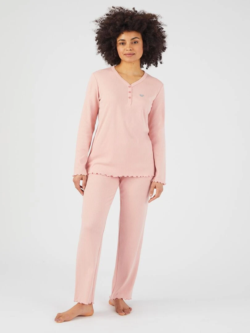 Pyjama maille interlock côtelée douce et souple Damart Rose