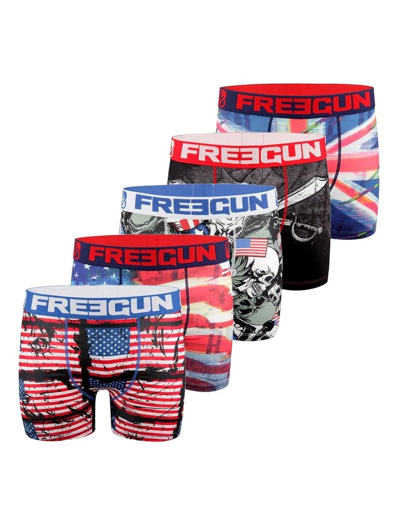 Lot de 5 Boxers homme Drapeaux Freegun Rouge