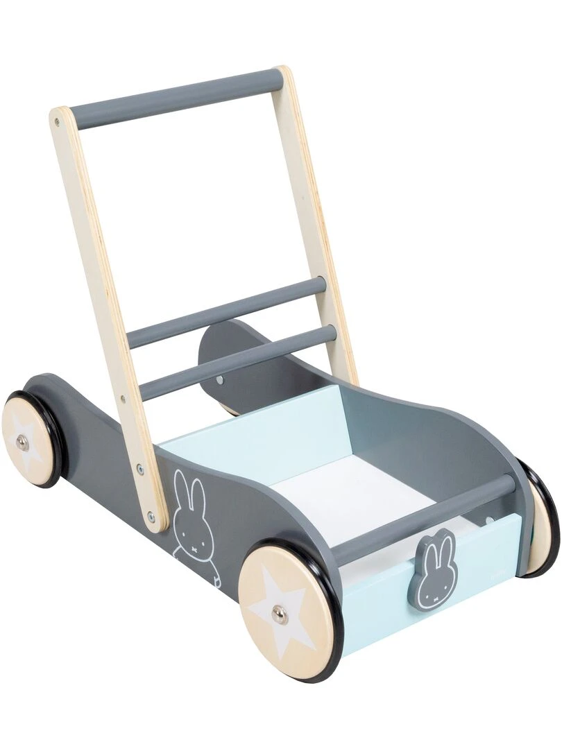 ROBA Trotteur Bébé "Miffy®" en Bois   avec Frein   Chariot de Marche   Hauteur Poignée 45 cm   Gris Vert clair Blanc