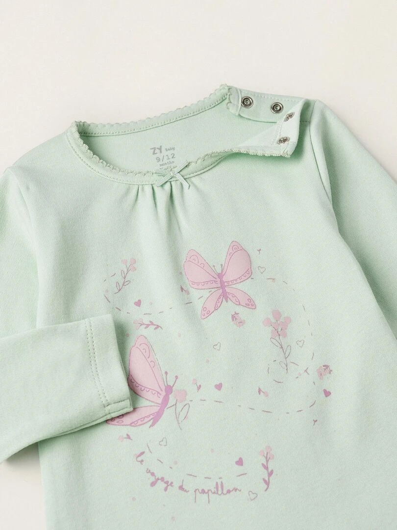 Pyjama en coton pour bébé fille 'Papillons' manches longues BOUQUETS DES MIMOSAS   Vert clair