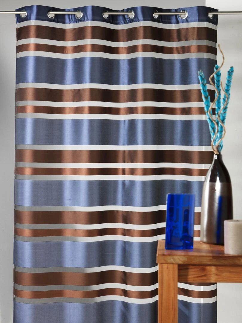 Voilage en Organza rayures horizontales Bleu