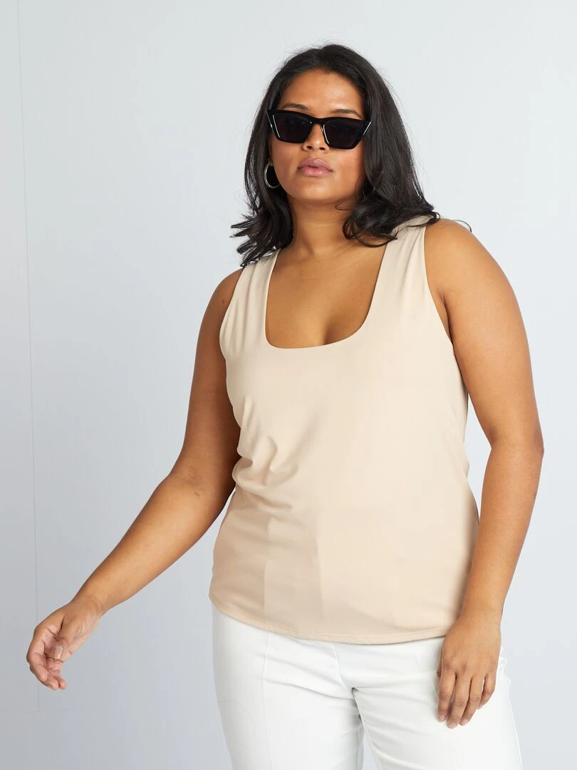 Débardeur col carré en microfibre   Beige