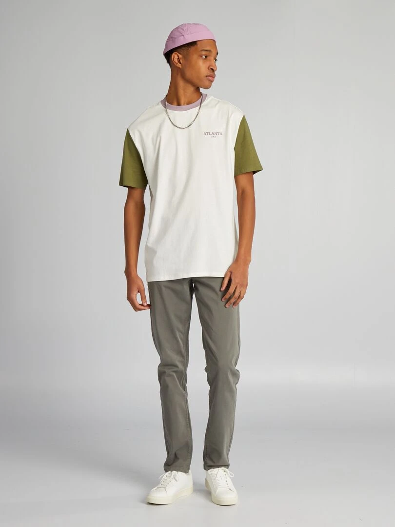 T shirt en coton color block à col rond + d'1m90 Vert/blanc