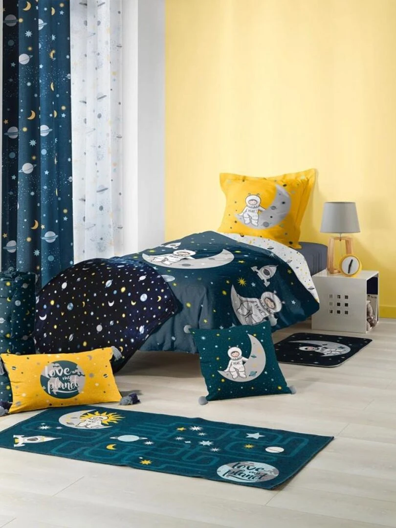 Housse de couette 140x200 + taie Petit Astronaute coton 42 fils Bleu