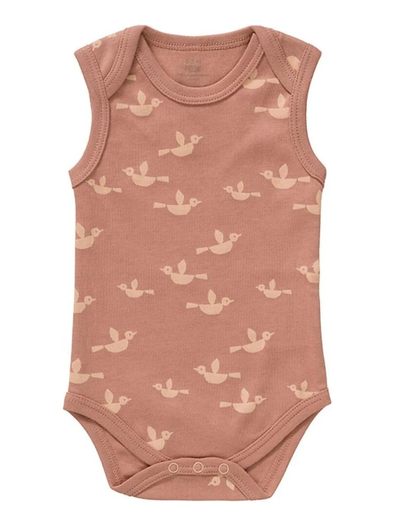 Body Sans Manches en Coton Bio Oiseaux Rose