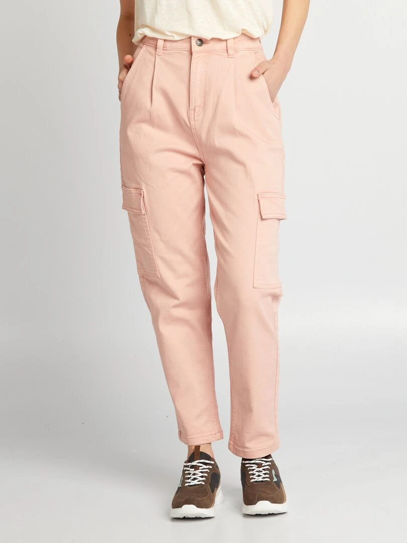Pantalon twill avec poches à rabats L27 Vieux rose