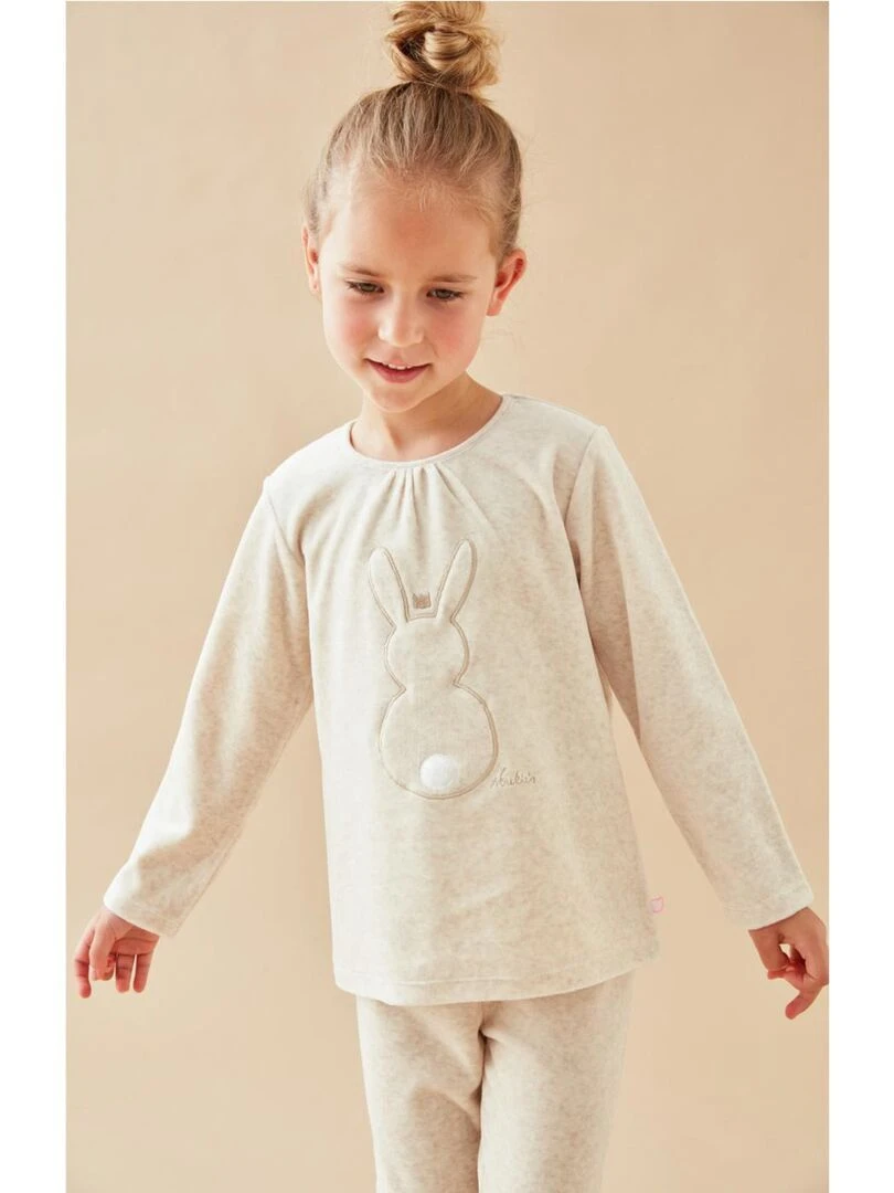 Pyjama 2 pièces lapin en velours chiné Noukie's Beige