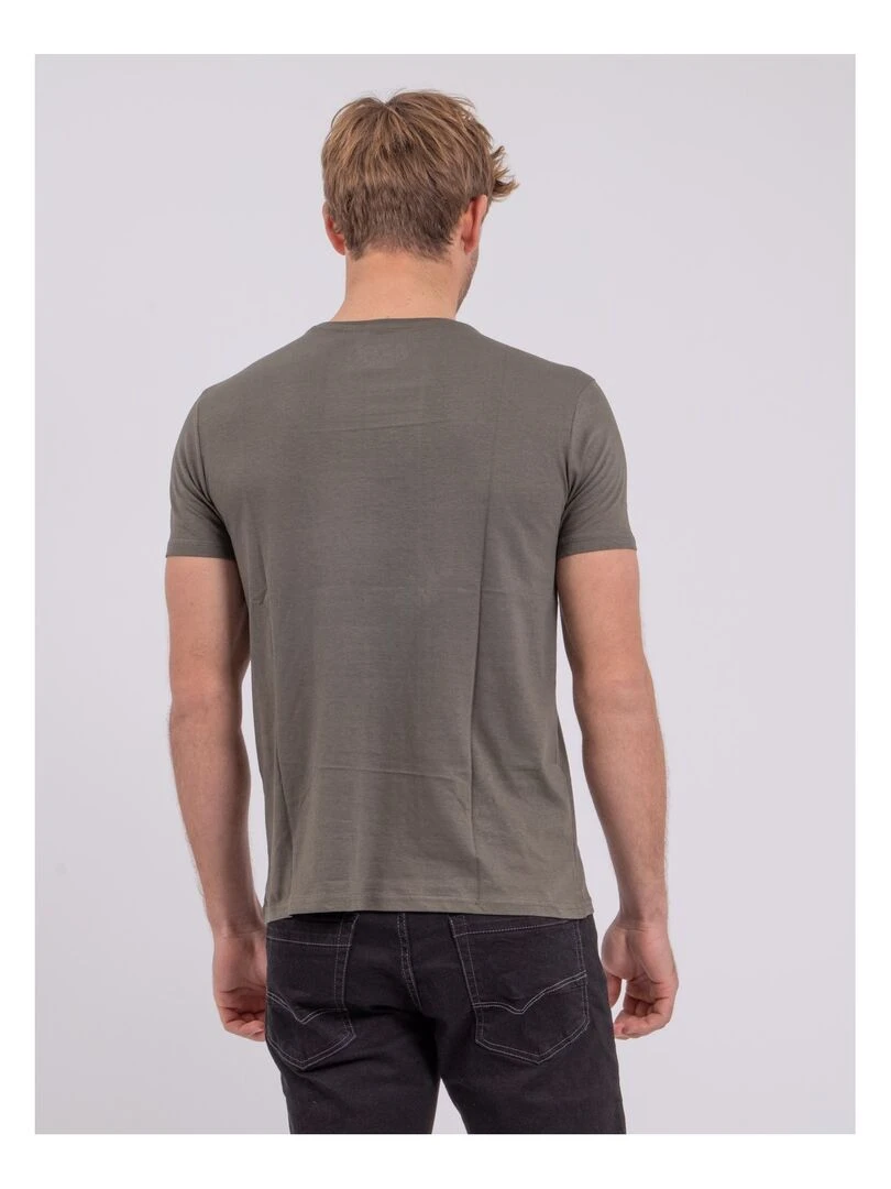 T shirt manches courtes col rond pur coton NUPLATON Kaki