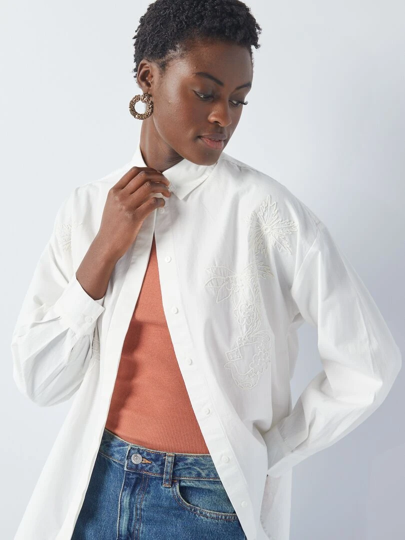Chemise en popeline à broderies Beige