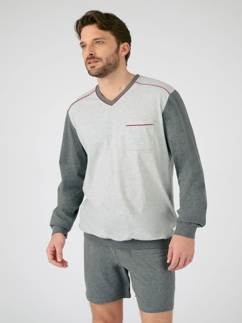 Pyjama 3 pièces short et pantalon jersey pur coton peigné   Damart   Gris