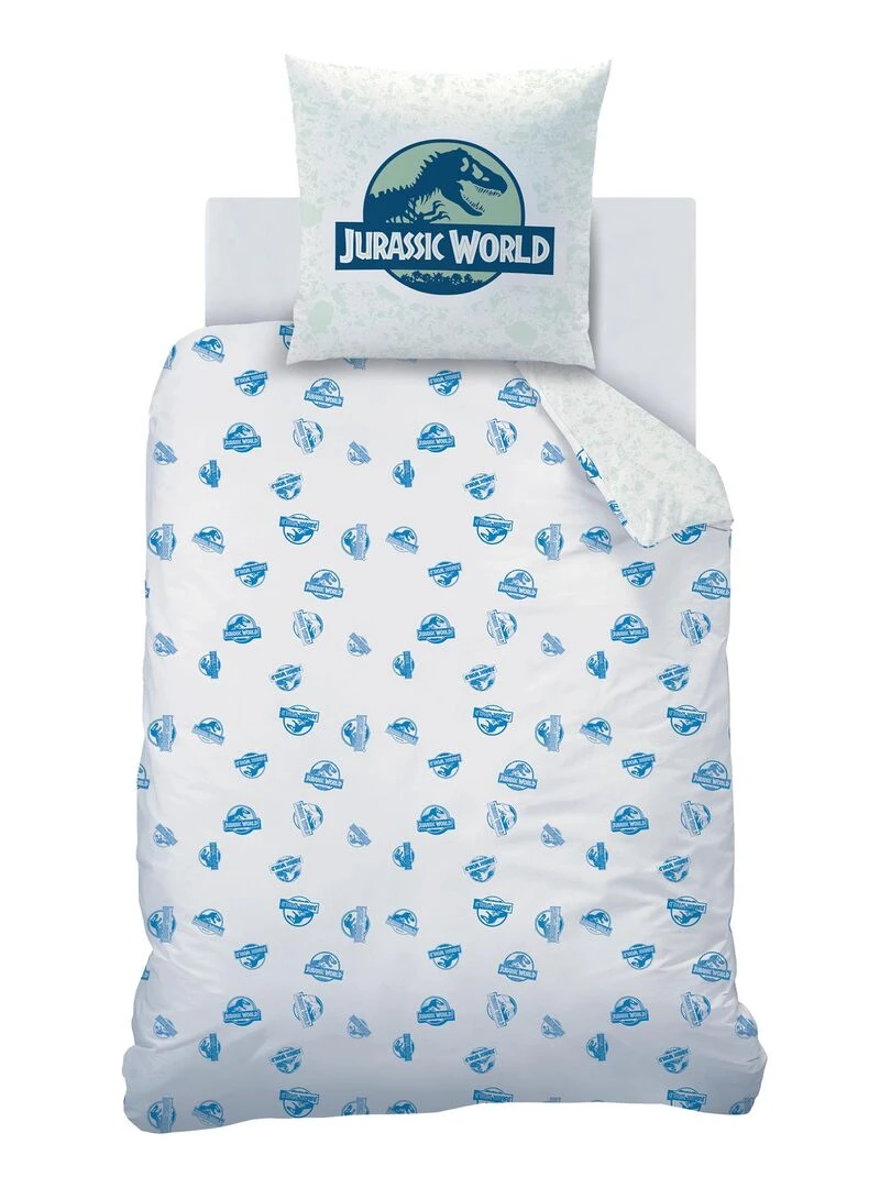 Parure de lit imprimée 100% coton  JURASSIC WORLD ENCOUNTER   Blanc Bleu