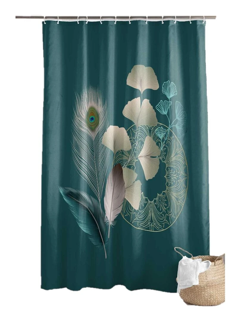 Rideau de douche Paon Ginko blue Bleu