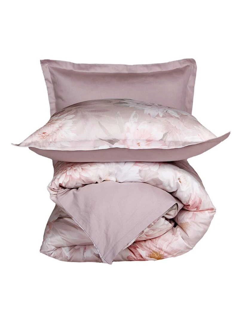 Parure housse de couette 240x220 cm+2 TO 63x63 cm satin de coton   Gris Rose clair