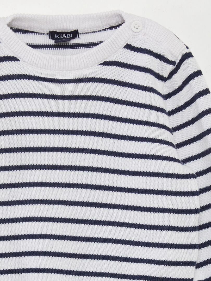 Pull rayé en maille fine   Blanc