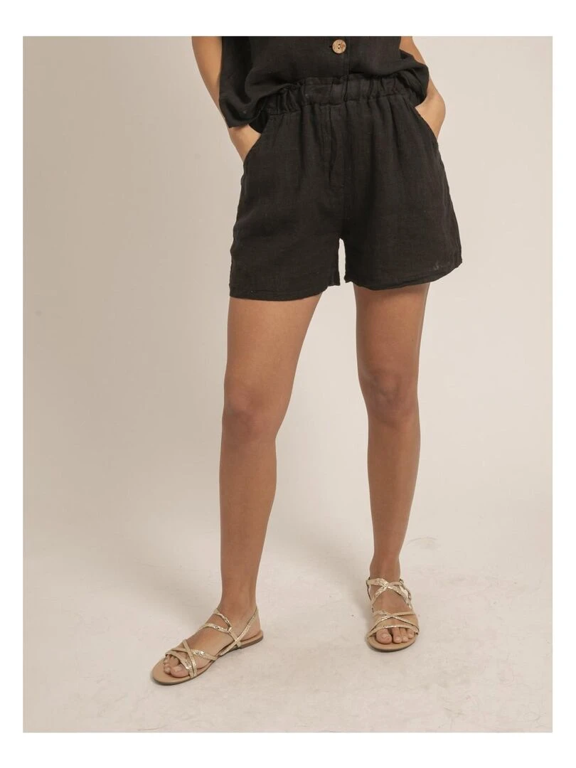 Short taille haute lin XANGA Noir