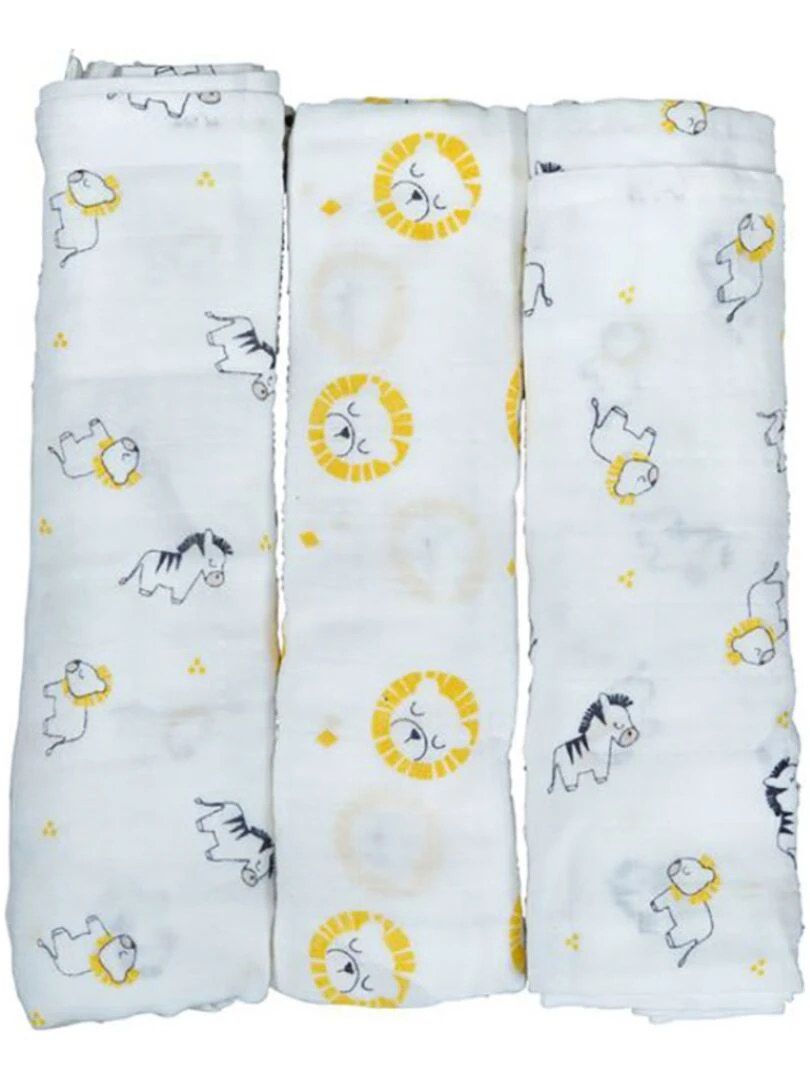 Lot de 3 langes en coton bio Pluche et Pompon (70 x 70 cm) Jaune