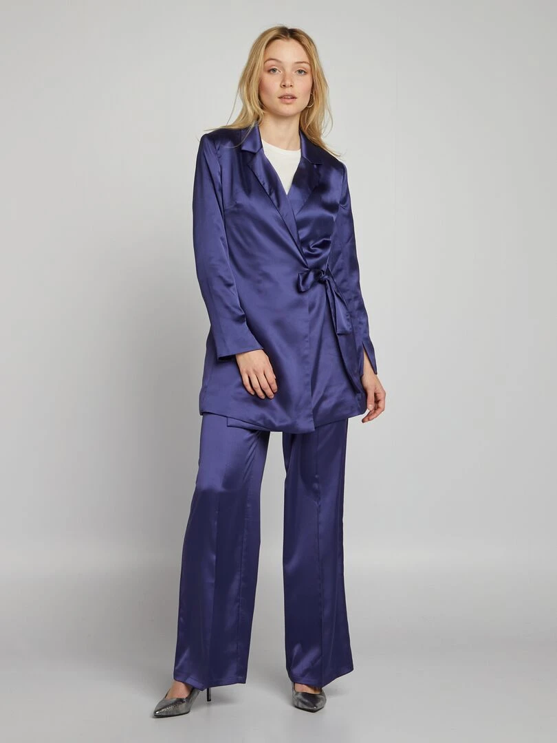 Veste longue en satin Bleu