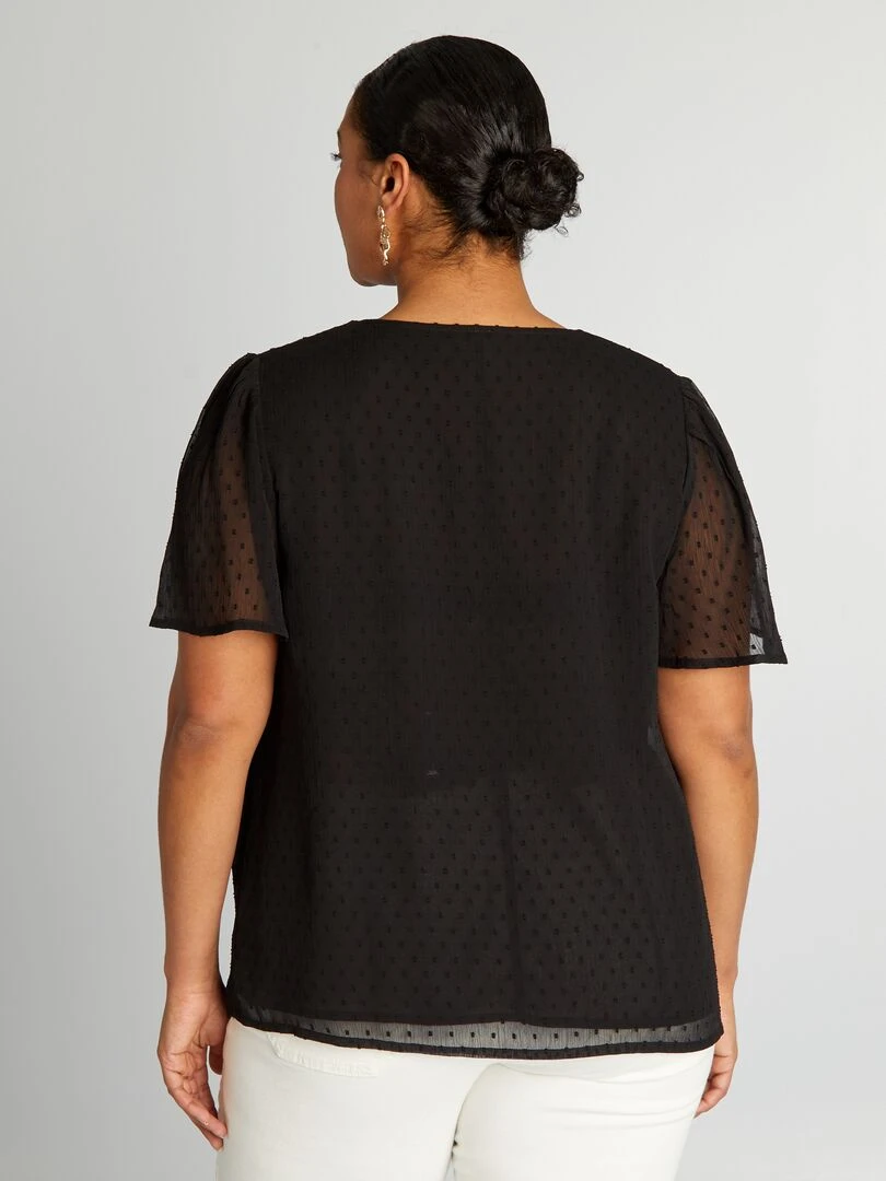 Blouse en voile 'plumetis'   noir