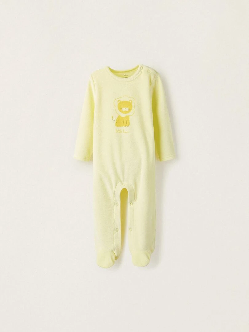 Grenouillère en velours pour bébé fille 'Little Lion' manches longues ESSENTIALS LINE Jaune clair