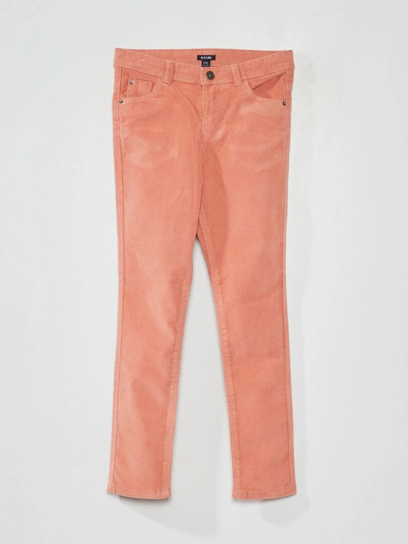 Pantalon skinny en velours uni rose