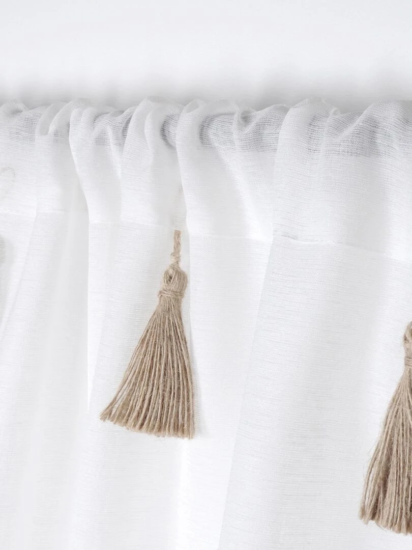 Voilage bohème à pompons en jute   Ecru