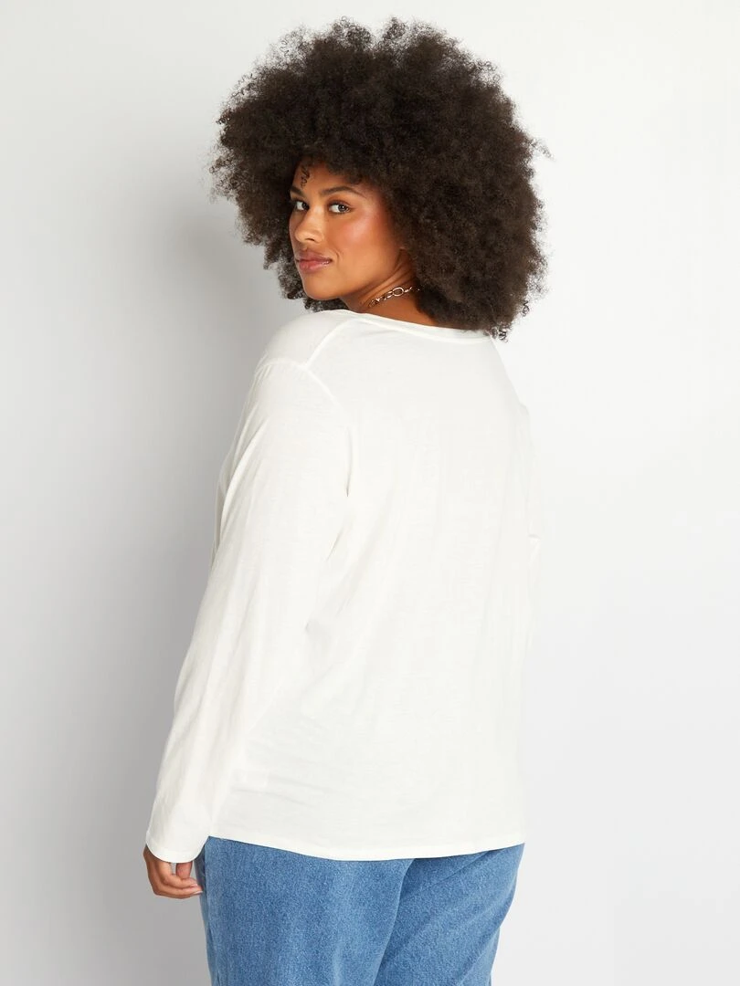 Tee shirt basique manches longues et col V   blanc