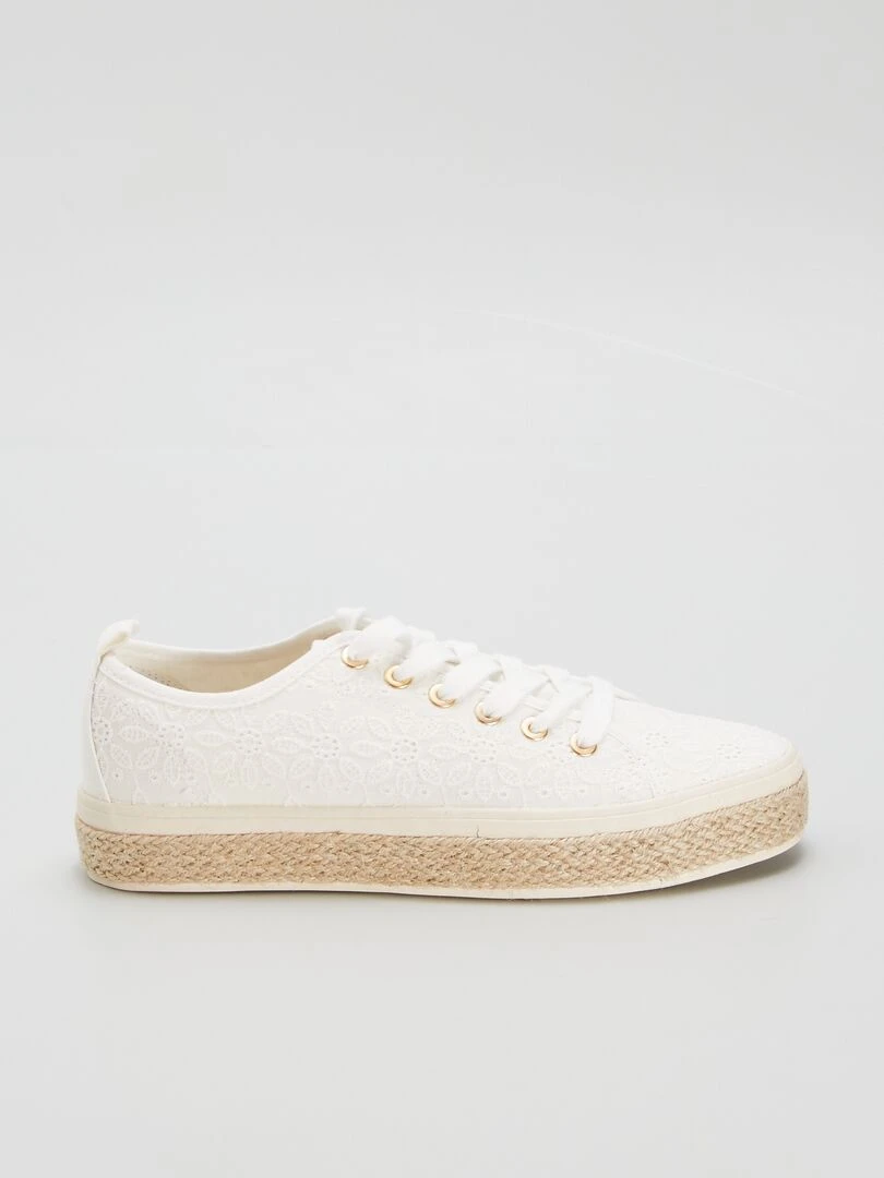 Baskets brodées à corde Blanc cassé