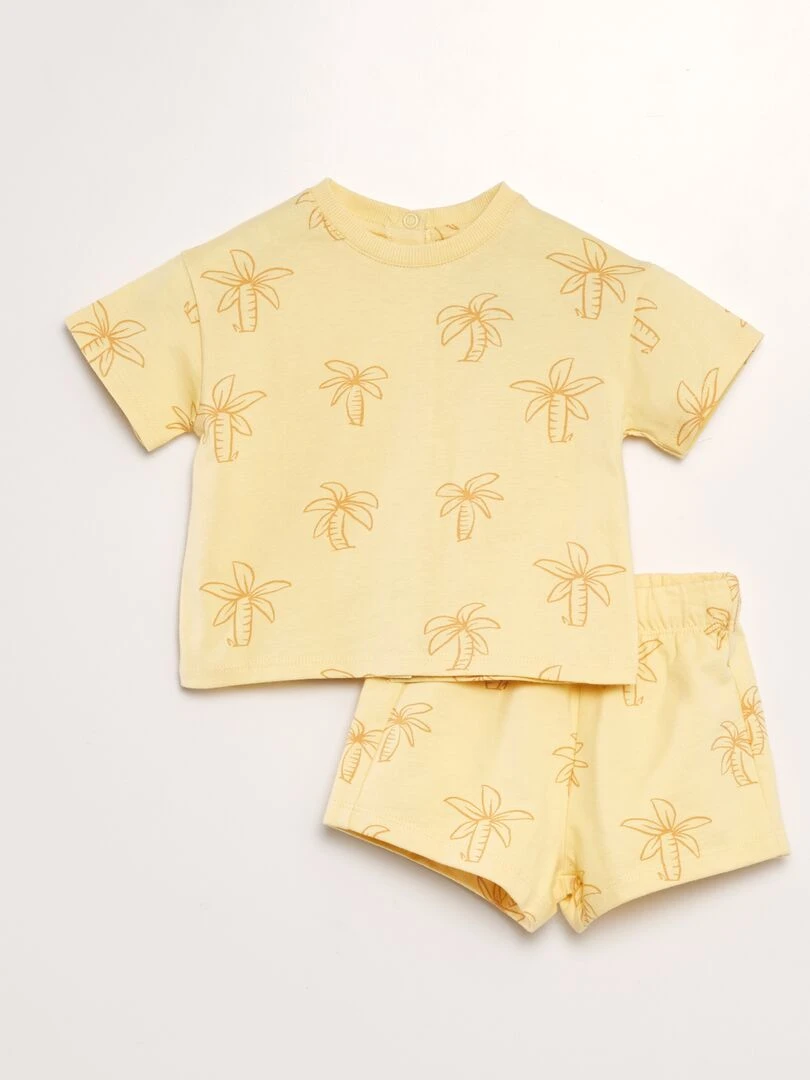 Ensemble t shirt + short en french terry 2 pièces Jaune
