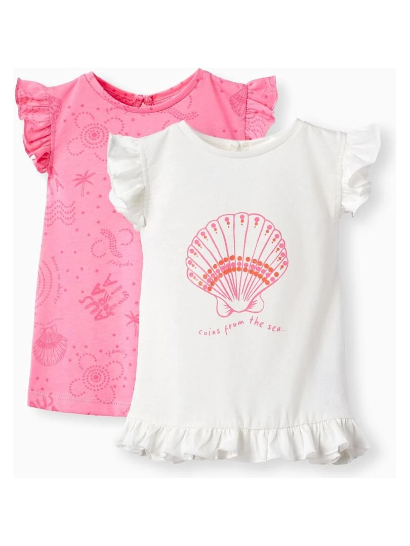 2 T shirts sans Manches pour Bébé Fille 'Coquillage' manches courtes EXPLORING AUSTRALIA Rose