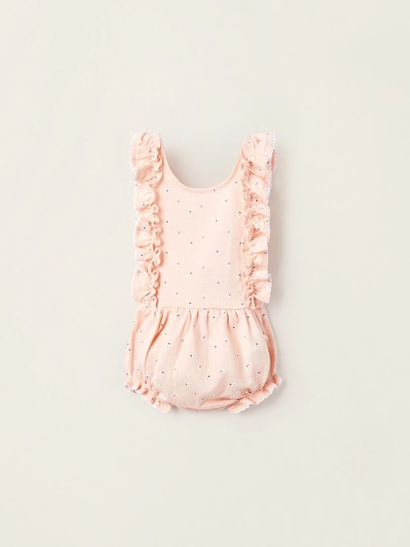 Combi short Floral pour Nouveau Né manches longues Rose clair