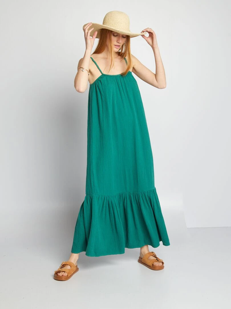 Robe longue à bretelles tressées Vert