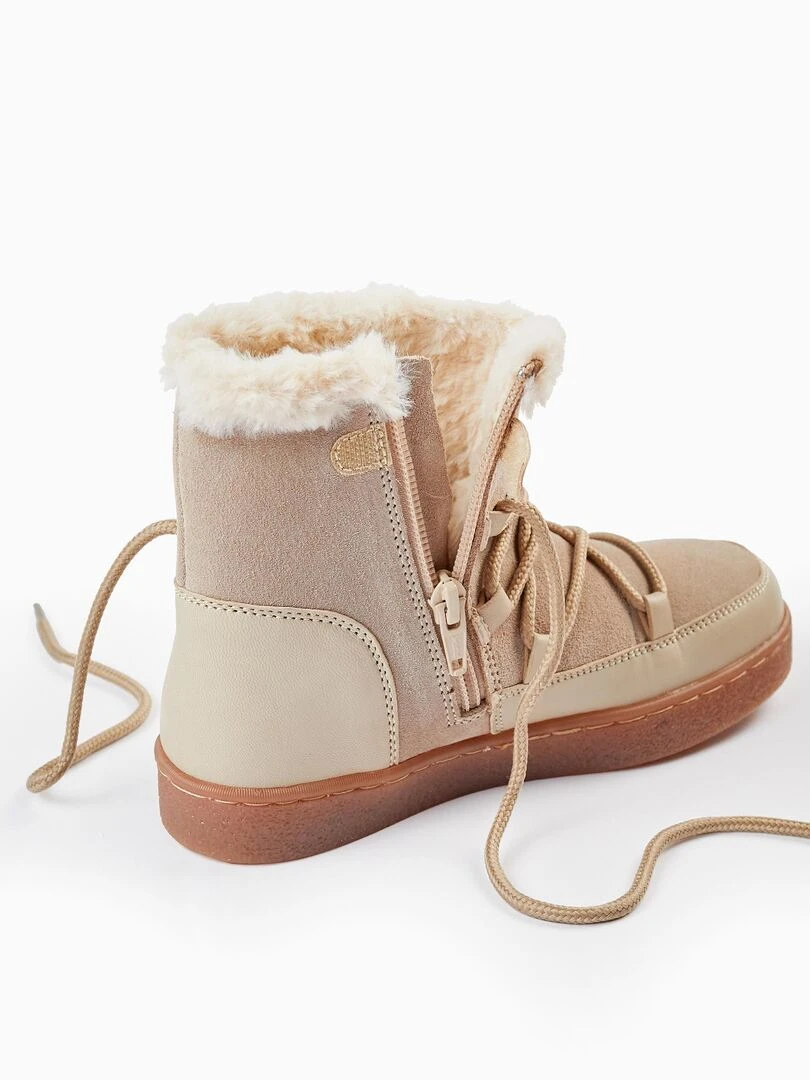 Bottes en Cuir et Peau avec Doublure en Fourrure pour Enfant  SWEET FROSTY DREAMS   Beige clair