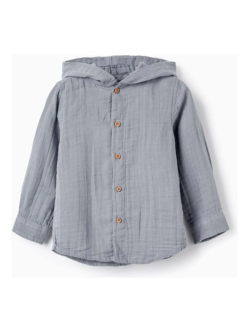 Chemise avec Capuche en Mousseline de Coton pour Bébé Garçon manches longues SICILIAN DAYS Bleu clair
