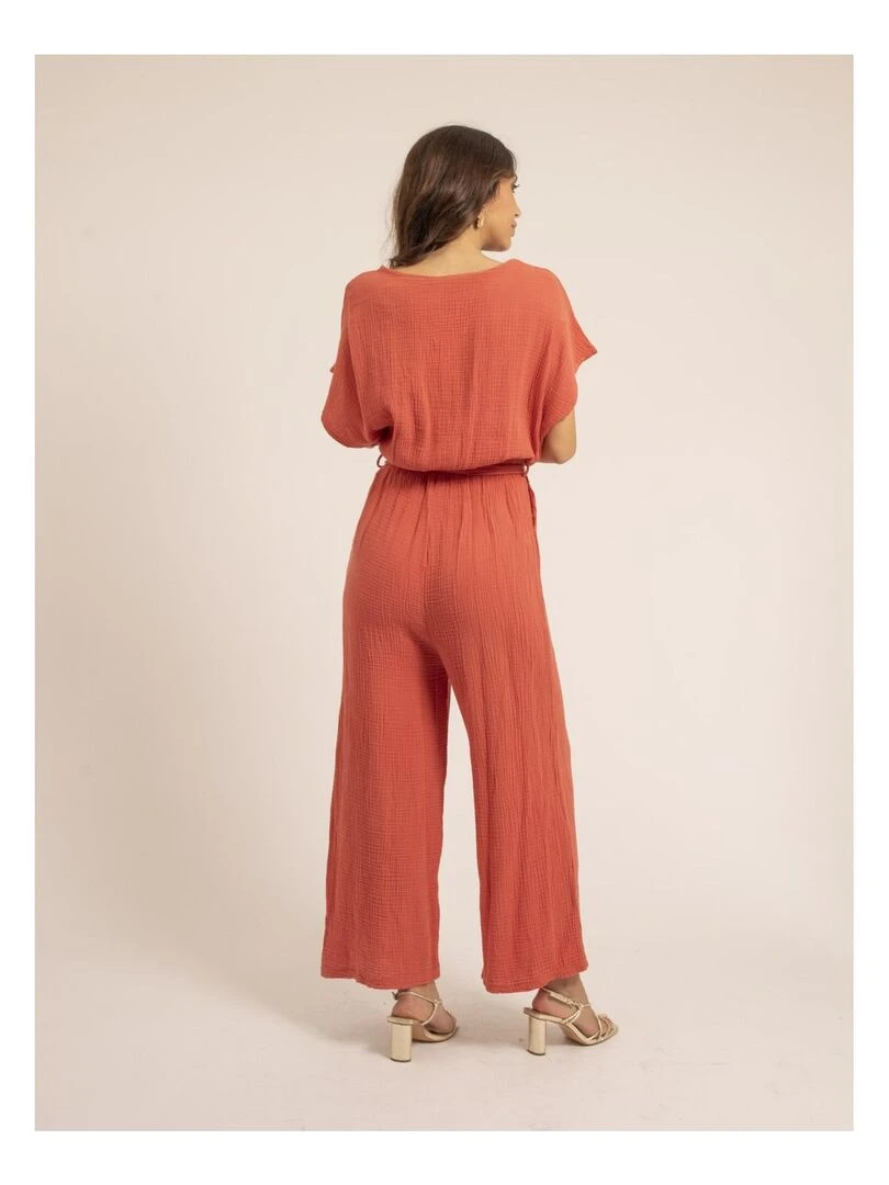 Combi pantalon gaze de coton EROLIE Orange corail