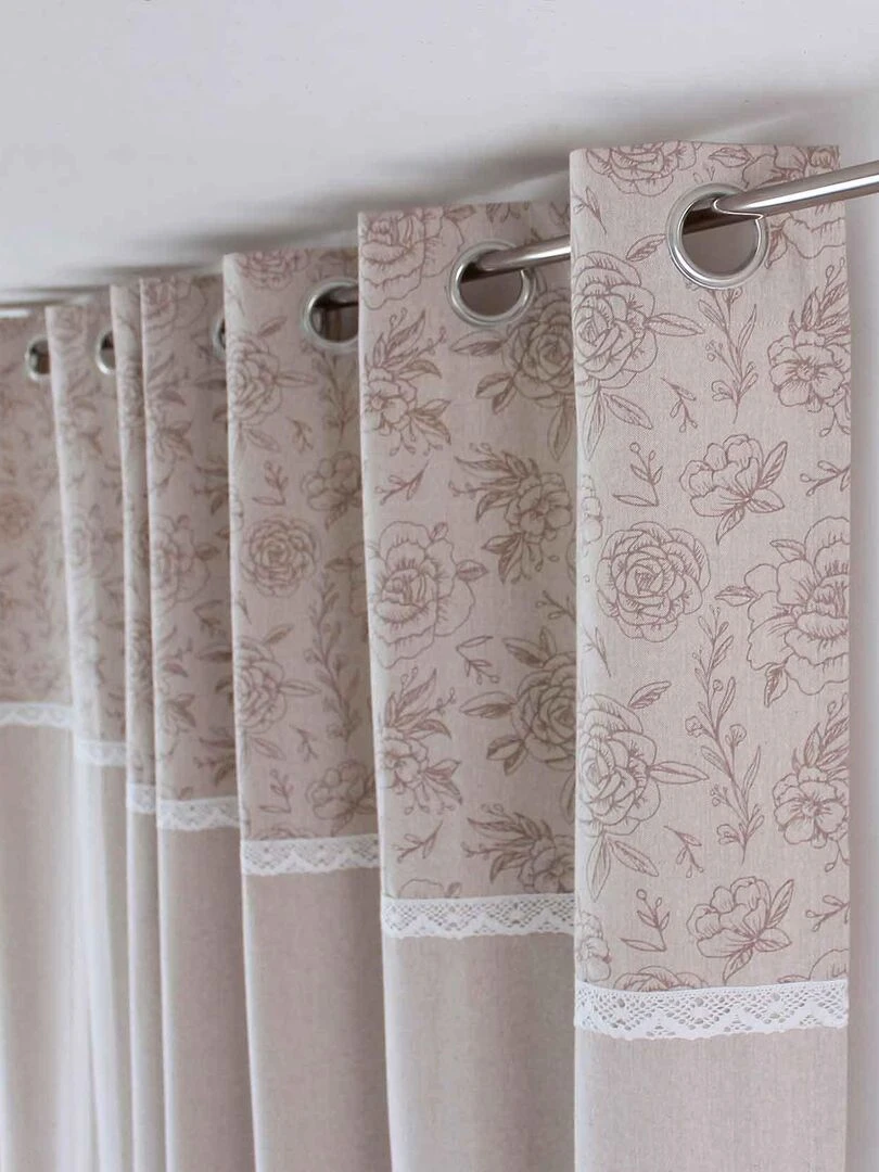Rideau d'ameublement imprimé de roses   Beige