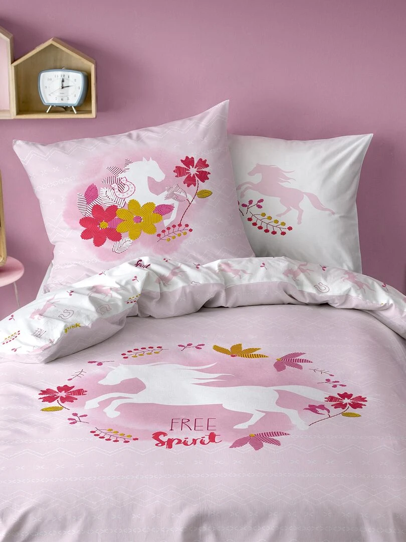 Parure de lit imprimée 100% coton SPIRIT LAND Rose