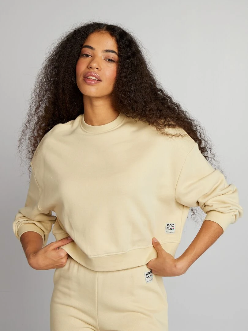 Sweat à détail col rond Beige