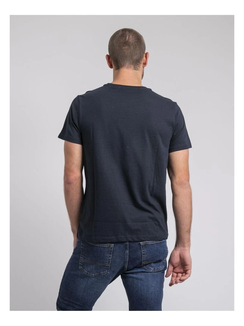 T shirt col rond pur coton JIROBIN Bleu marine
