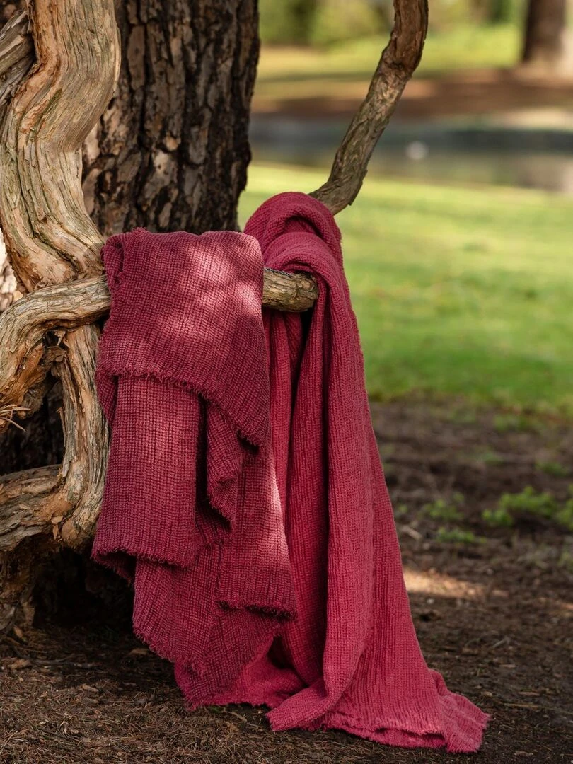 Plaid en 100% lin Jade   Rose