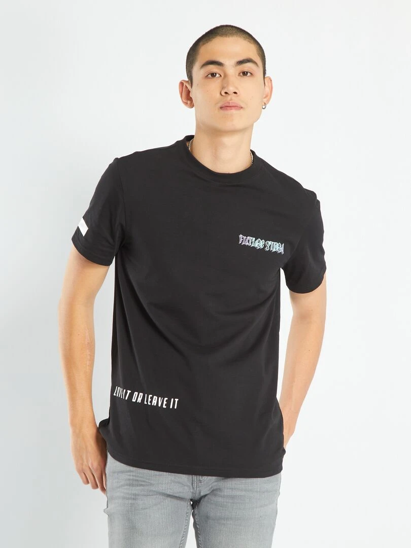 T shirt imprimé à col rond   noir