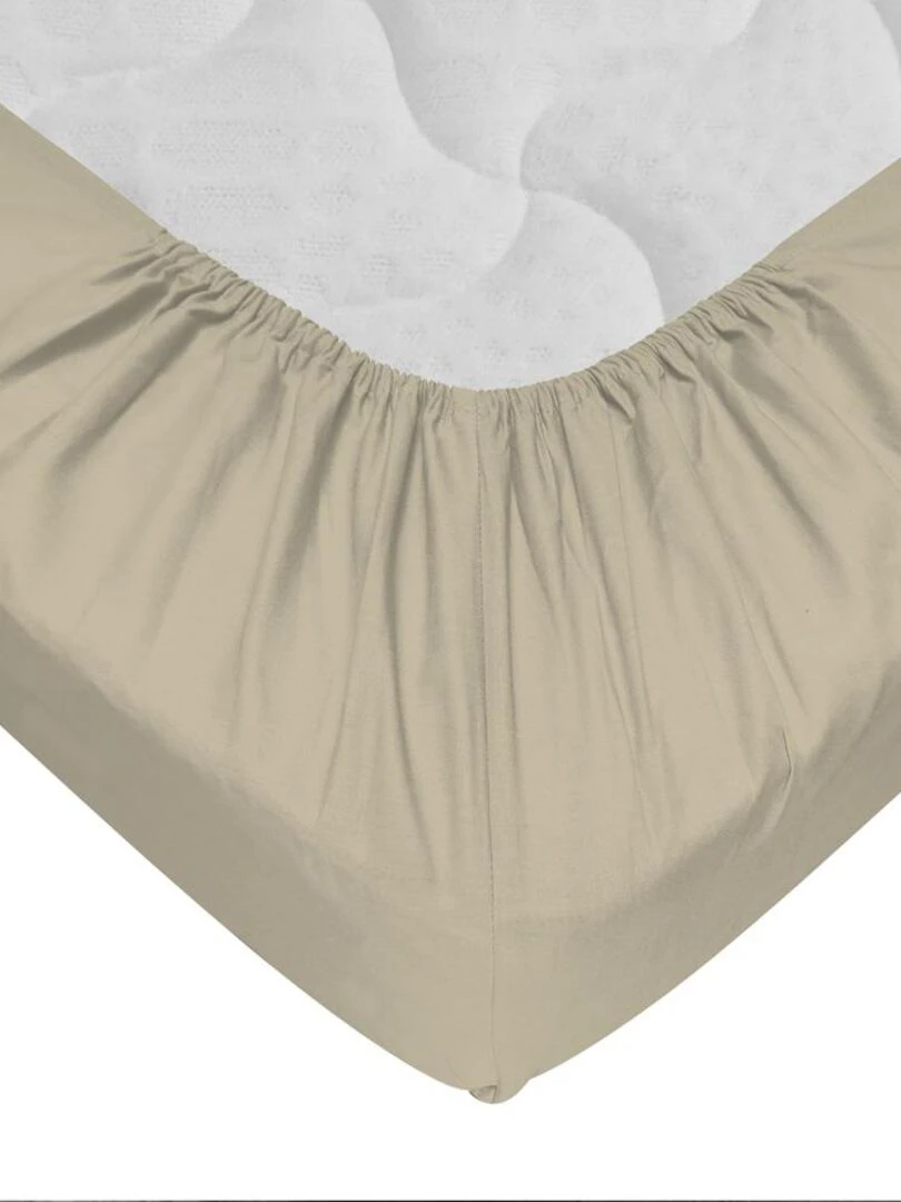 Drap housse 100% Coton 57 Fils Ficelle   140 x 190 cm   Bonnet 30 cm   Beige sable