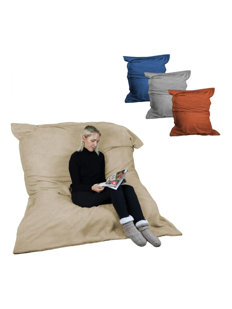 Pouf géant XXL fauteuil d'intérieur déhoussable Sherpa Vivezen Beige