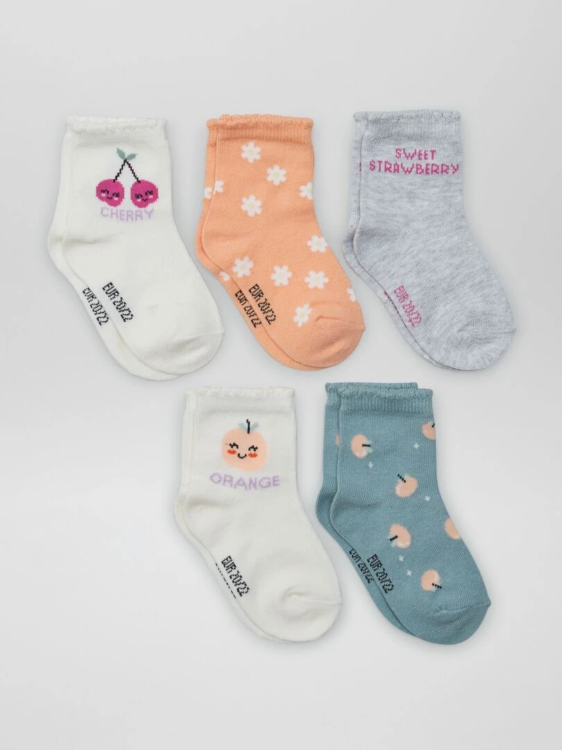 Lot de 5 paires de chaussettes Blanc/vert/orange