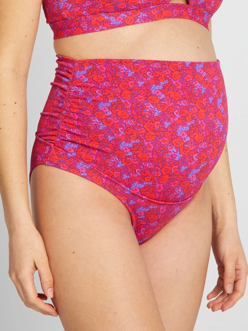 Culotte de bain maternité en nid d'abeille fleuri Rouge