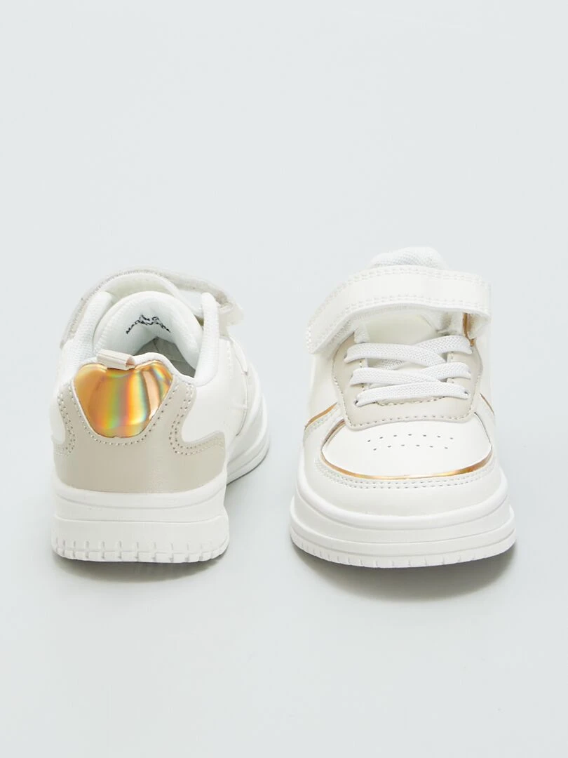 Baskets basses à scratchs   Blanc/gris