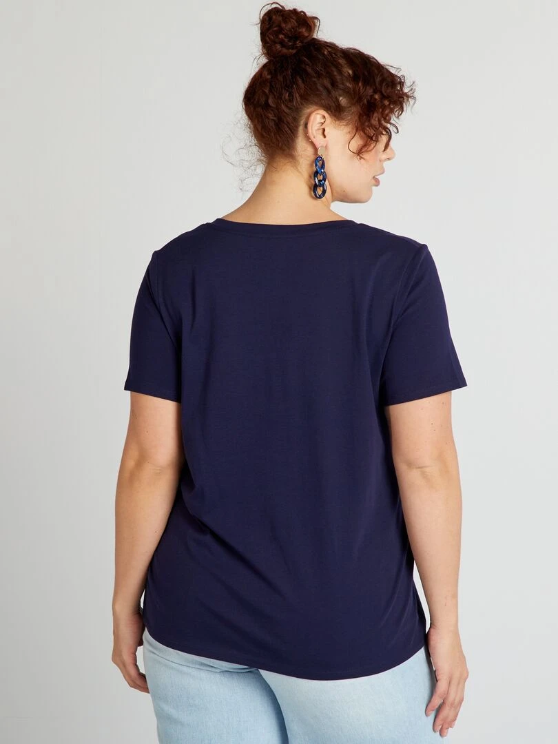 T shirt en jersey à col V   Bleu marine